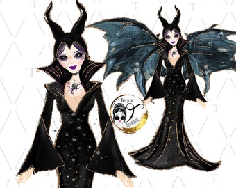 Reina Malvada PNG: Bruja con Alas Clipart (Descarga Digital)