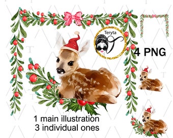 Weihnachten Hirsch Clipart: Urlaub Rentier PNG (digitaler Download)
