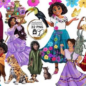 Encanto Clipart, Encanto family, Mirabel PNG, Luisa, Isabela, Casita, Dolores, Bruno, Antonio, Alma, Madrigal Family, hand drawn clipart