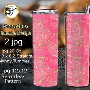 Alcohol Pink gold glitter ink 20 oz skinny tumbler design full wrap abstract Watercolor gold glitter, Seamless Paper 12x12 inch,  Straight ,
