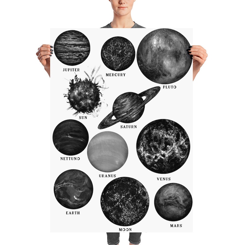 Solar System Wall Art Black and White Planets Poster Space | Etsy