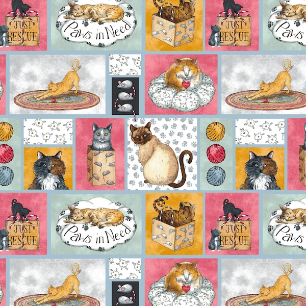 Cat Rescue by Violet Grace Designs. 100% Cotton Fabric by The Half Yard.