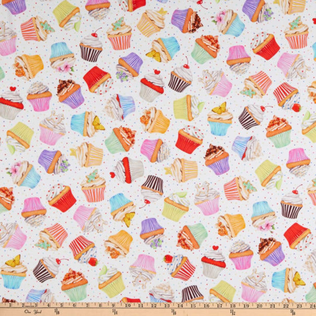 Robert Kaufman Sweet Tooth Mint Cupcakes. 100 Cotton Fabric. by the
