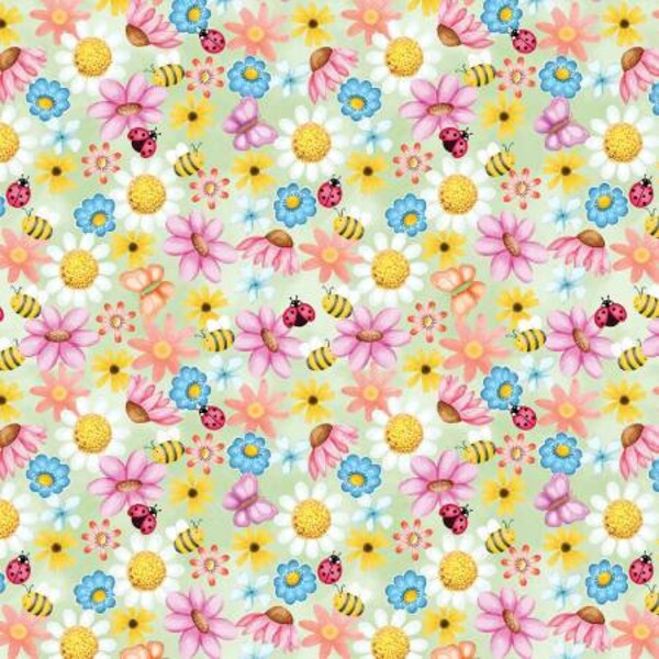 Sunshine Garden Green 14330B-44. Sunshine Days by Nicole De Camp Collection. 100% Cotton Fabric by The Half Yard.