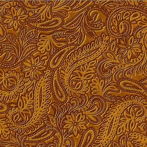 Cattle Drive Gold Stamped Leather. 100% Cotton Fabric. Oasis Fabrics by the Half Yard.