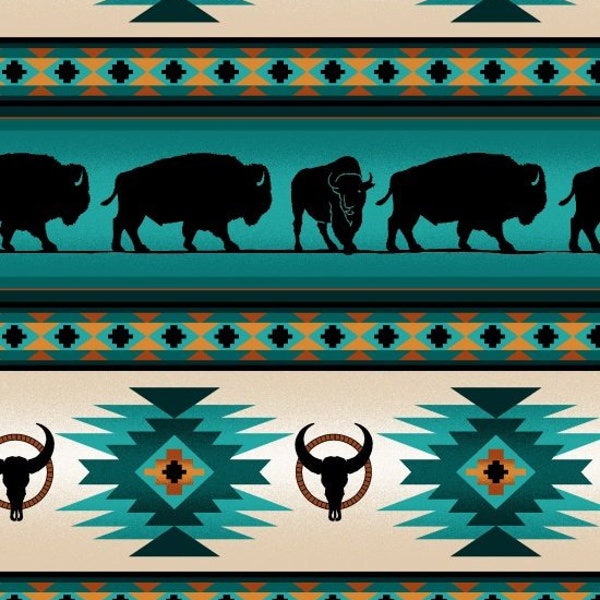 Elizabeth's Studio Tucson Turquoise Buffalo. Tissu 100 % coton au mètre près.