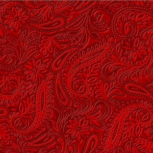 Cattle Drive Red Stamped Leather. 100% Cotton Fabric. Oasis Fabrics by the Half Yard.