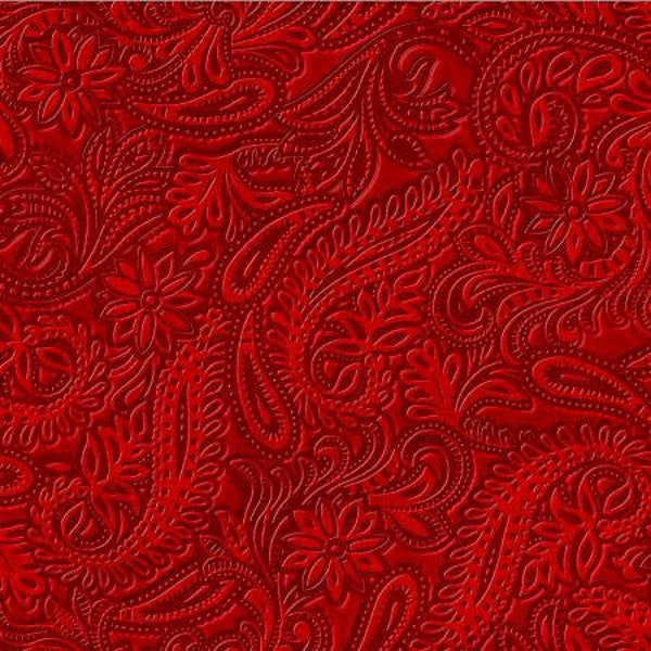 Cattle Drive Red Stamped Leather. 100% Cotton Fabric. Oasis Fabrics by the Half Yard.