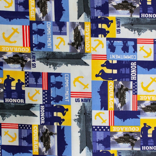Military Collection Navy 100 % Cotton Fabric By Half The Yard.