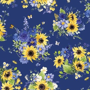 Sunflowers on Black – “Tegaki Tropical” by Hoffman International Fabrics