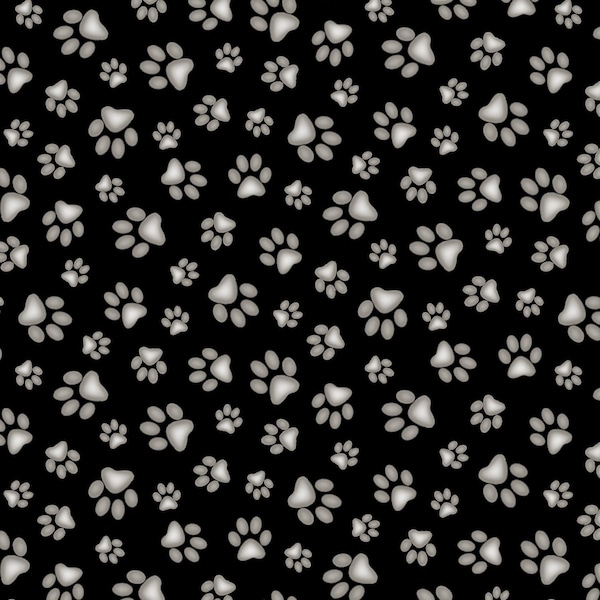 Black and White Paw Prints Elizabeth Studio . 100% Cotton Fabric by The Half Yard.
