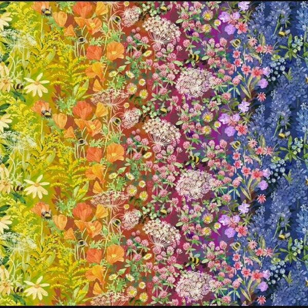 Wild Blossoms Rainbow 48730 11 Moda. Robin Pickens Fabrics, Ombre Floral. 100% Cotton Fabric by the Half Yard.