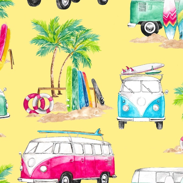 Freckle & Lollie - Surfside Vans. 100% Cotton Fabric by the Half Yard.