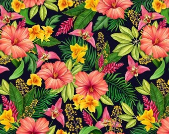 Paradise by Rosie Dore Collection from Timeless Treasures. 100% Cotton Fabric sold by the HALF YARD.