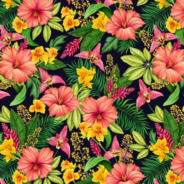 Paradise by Rosie Dore Collection from Timeless Treasures. 100% Cotton Fabric sold by the HALF YARD.