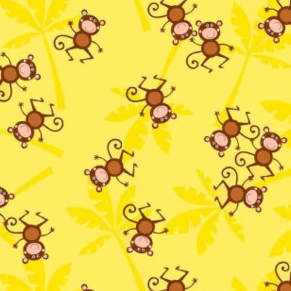 Timeless Treasures Yellow Monkeys. Cotton Fabric by the Half Yard.