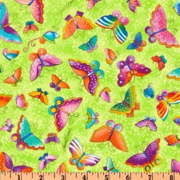 Laurel Burch FLYING COLORS II Bright Butterflies Fabric - By The Half Yard