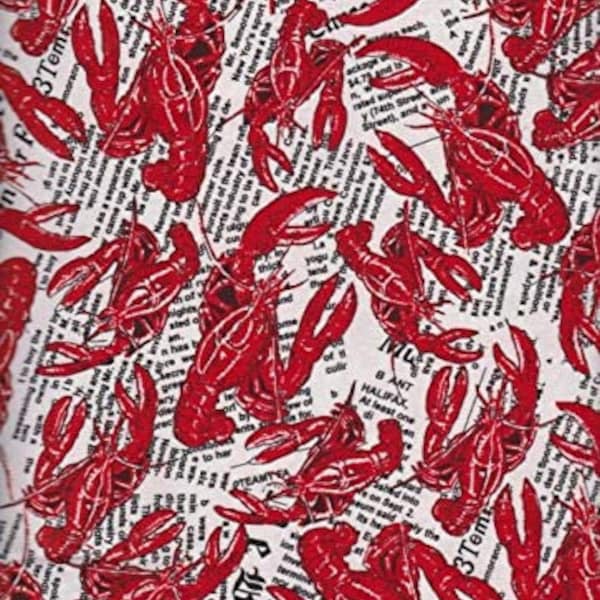 Crawfish on Newspaper. 100 % Cotton Fabric by the Half Yard.