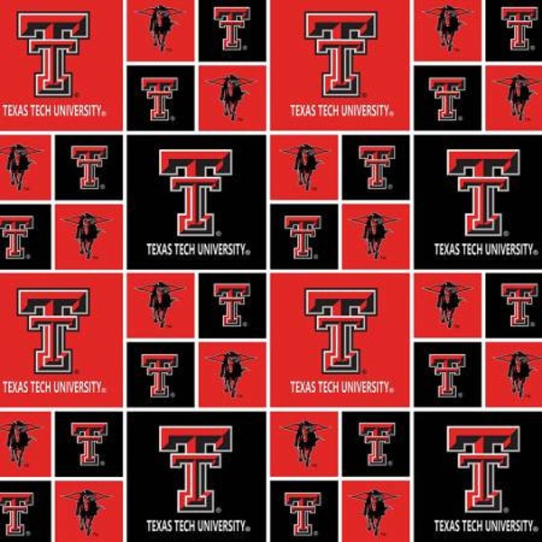 Red/Black Texas Tech. From Sykel Enterprises College Cottons Collection   100% Cotton Fabric by the Half Yard.