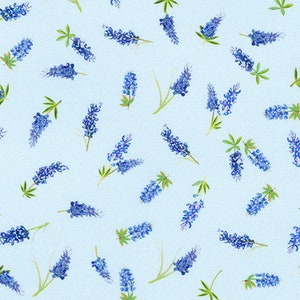 Texas In Bloom. Tossed Bluebonnets. Robert Kaufman 100% Cotton Fabric by the Half Yard.