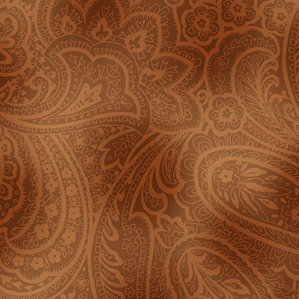 Radiant Paisley Saddle Brown By KANVAS STUDIO. 108 Wide Back 100% Cotton Fabric by the Yard.