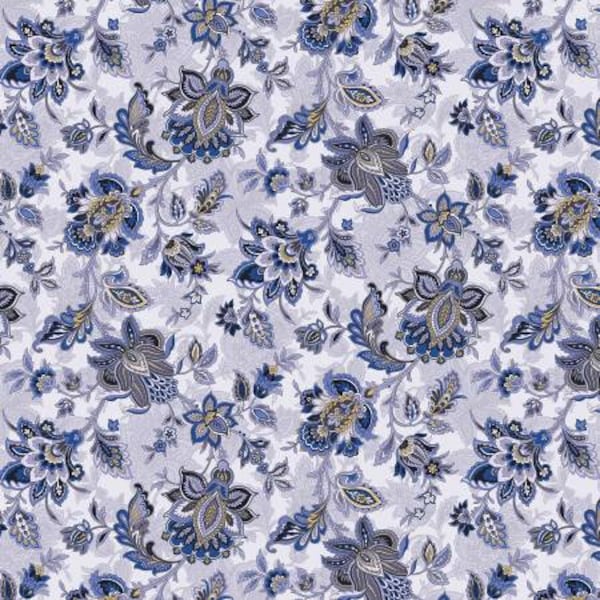 Comfy Chair Blue # 17007B-50. The Drawing Room by Pat Sloan Collection. Benartex. 100% Cotton Fabric by the Half Yard.