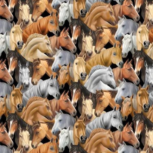 Yellowstone by Kanvas Collection. Multi Packed Horses 14476B-99.  100% Cotton Fabric By the Half Yard.