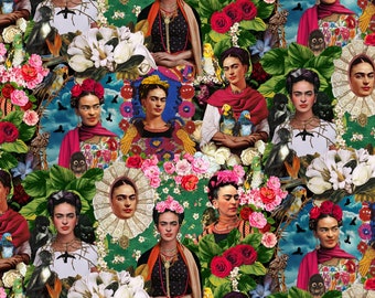 Esperanza. Multi Collage Of Women's Portraits from Timeless Treasures. 100 % Cotton Fabric by the Half Yard.