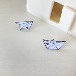 Glittery origami boat and plane pins Set of pins Message pins Christmas gift