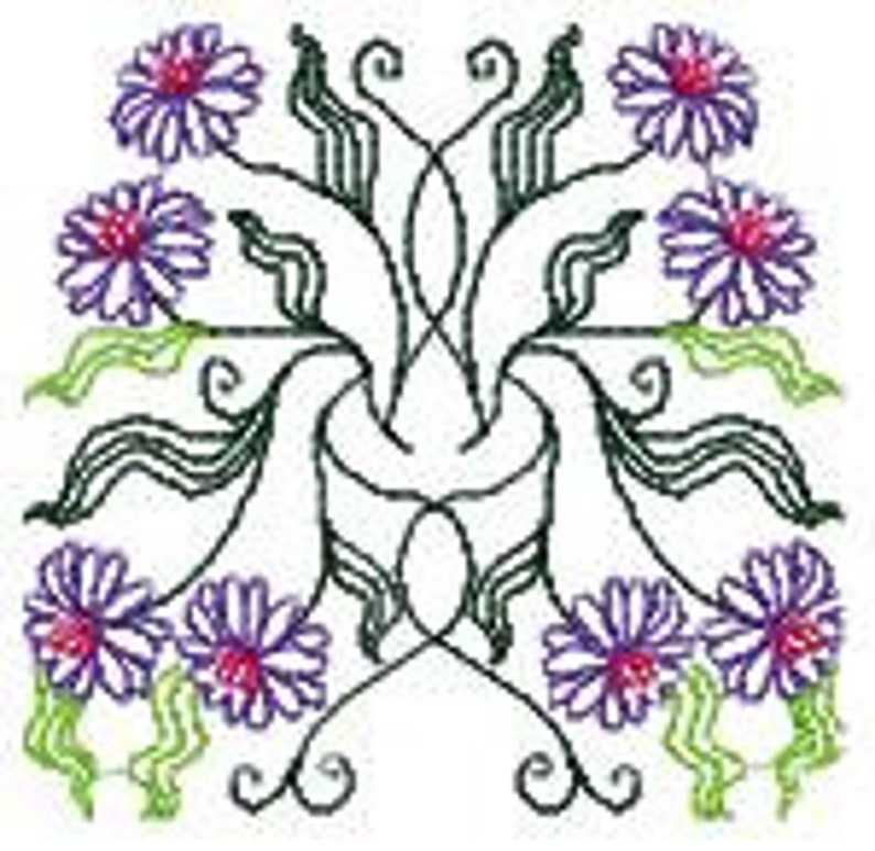 Art Deco Floral Machine Embroidery Design Set 5X7 Etsy