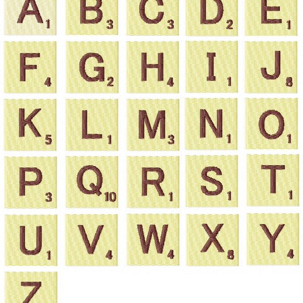 Scrabble Alphabet, Maschinenstickerei, Stickdatei