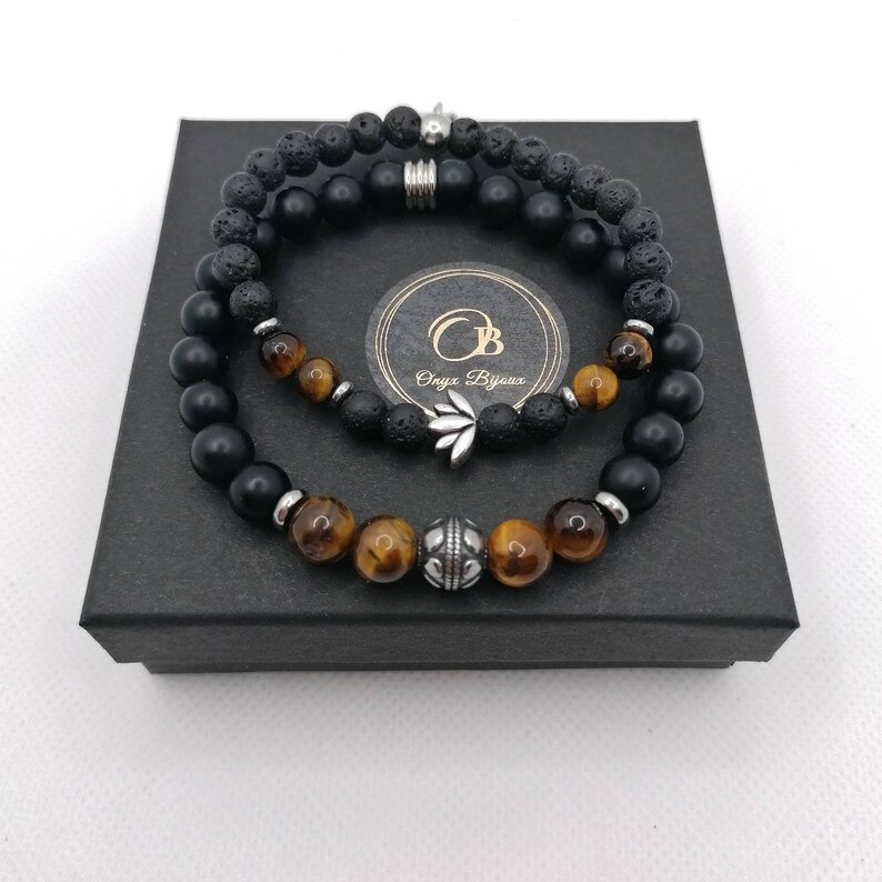 Extendable bracelet duo for stone couple onyx tiger eye lava sto Extendable bracelet duo for stone couple onyx tiger eye lava sto