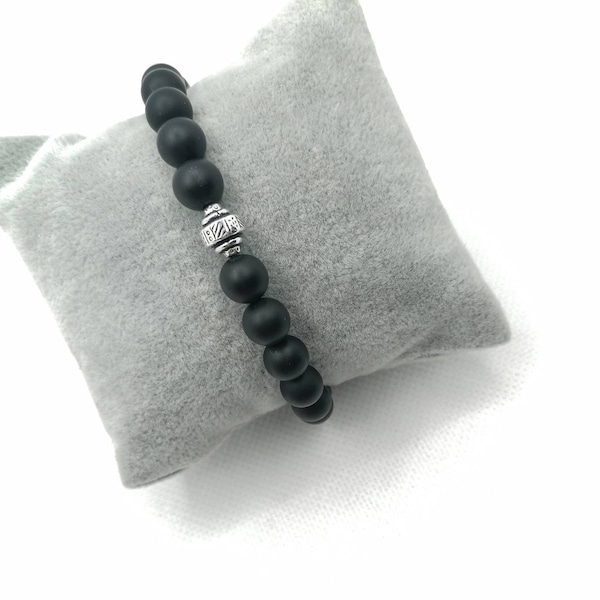 Bracelet pierres naturelles onyx matte naturelle /perle argent 925 /bracelet extensible sur mesure