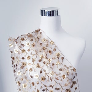 Gold Shawl. Gold Scarf. Gold Sequins Floral Shawl. Gold Wedding Shawl. Gold Embroidered Shawl. Gold Wrap. Gold Statement Shawl. Gift For Her