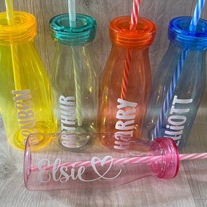 Personalised Milkshake Bottle with Straw, Party Favours, Party Bag Alternative, Wedding Favour