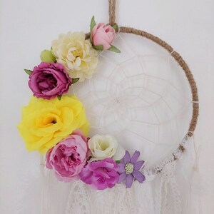 Flower dreamcatcher floral wall hanging nursery decor baby shower gift kids baby room bedroom living room spring summer colorful art