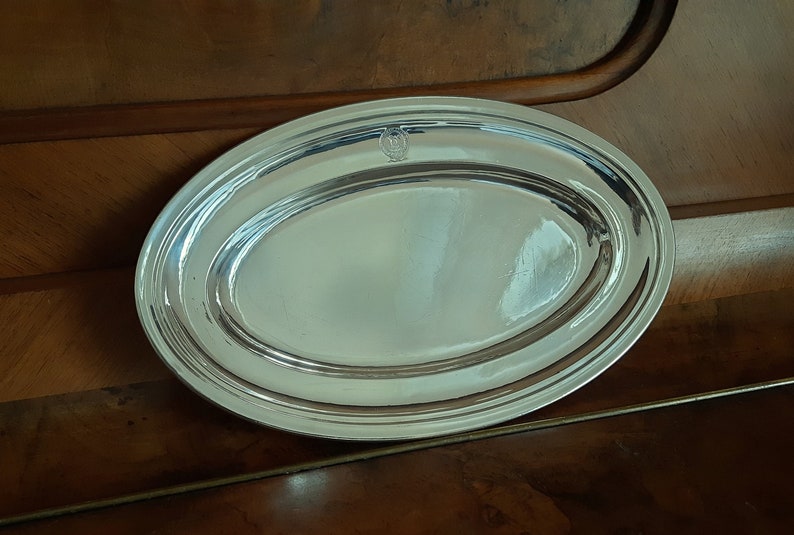 Maritime oval serving plate around 1900 silver-plated, Koch & Bergfeld, Bremen 1st-class service Norddeutscher Lloyd image 1