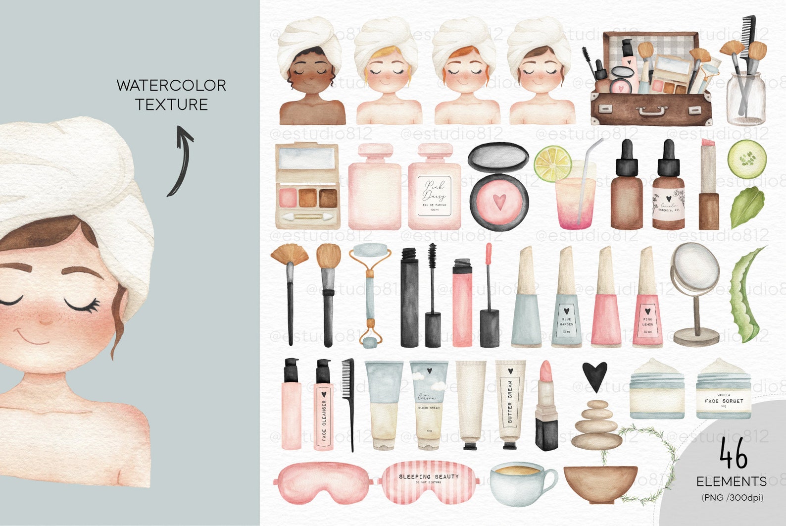 Skin Care Clipart Skincare Clip Art Watercolor Digital Art - Etsy