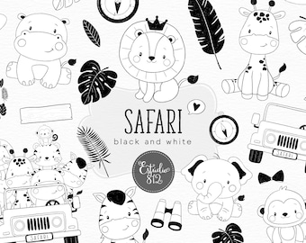 Safari animals Clipart minimalist nursery doodle animal Clip Art Digital Download