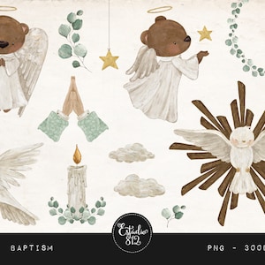 Baptism Watercolor Clipart Bundle: Christening, Holy Spirit, church - Digital Download for Scrapbooking and Party Decorations