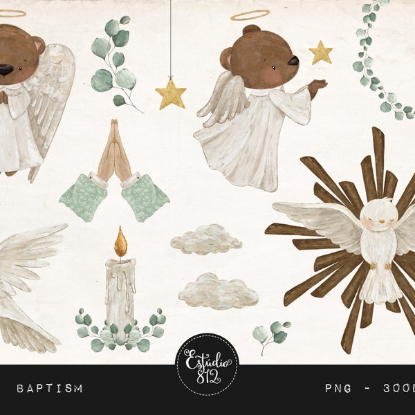 Baptism Watercolor Clipart Bundle: Christening, Holy Spirit, church - Digital Download for Scrapbooking and Party Decorations