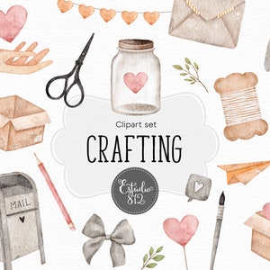Crafting Watercolor Clipart, Planner Girl Clipart, Scrapbooking Clipart, Office Clipart, Craft Graphic
