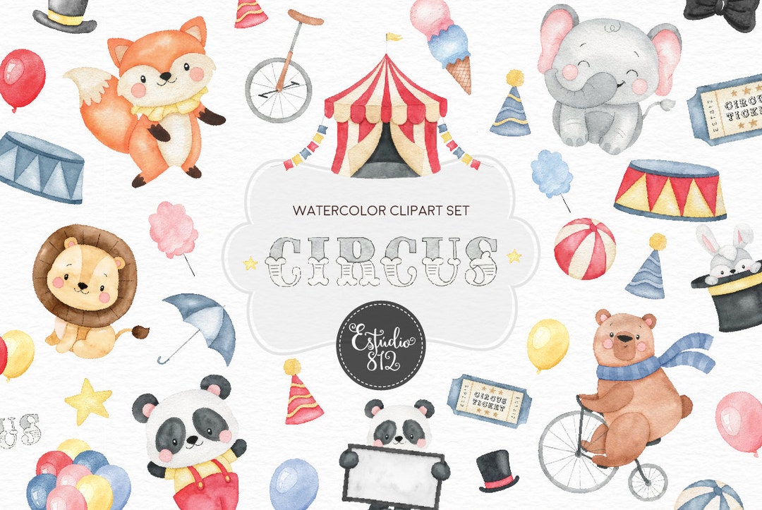 Circus Nursery Clipart, Circus Animals Watercolor Digital Clipart ...
