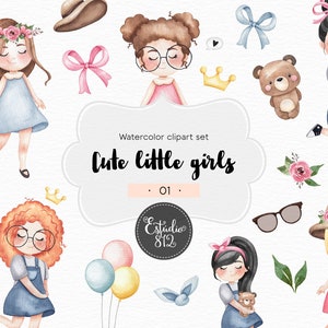 Cute Girls Clipart, Planner Girl  Watercolor Digital Clipart - Color 1