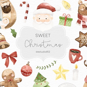 Kerst clipart, kerst aquarel digitale clipart, kerstman