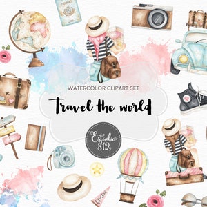 Viaggia per il mondo Clipart ragazze aereo borse Clip Art Digital Download