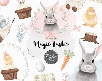 Magic Easter Clipart, bunny Digital Clipart