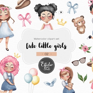 Cute Girls Clipart, Planner Girl  Watercolor Digital Clipart - Color 2