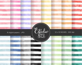 Watercolor stripes digital paper