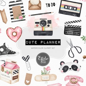 Planner Clipart, Planner Girl  Watercolor Digital Clipart, Planner set